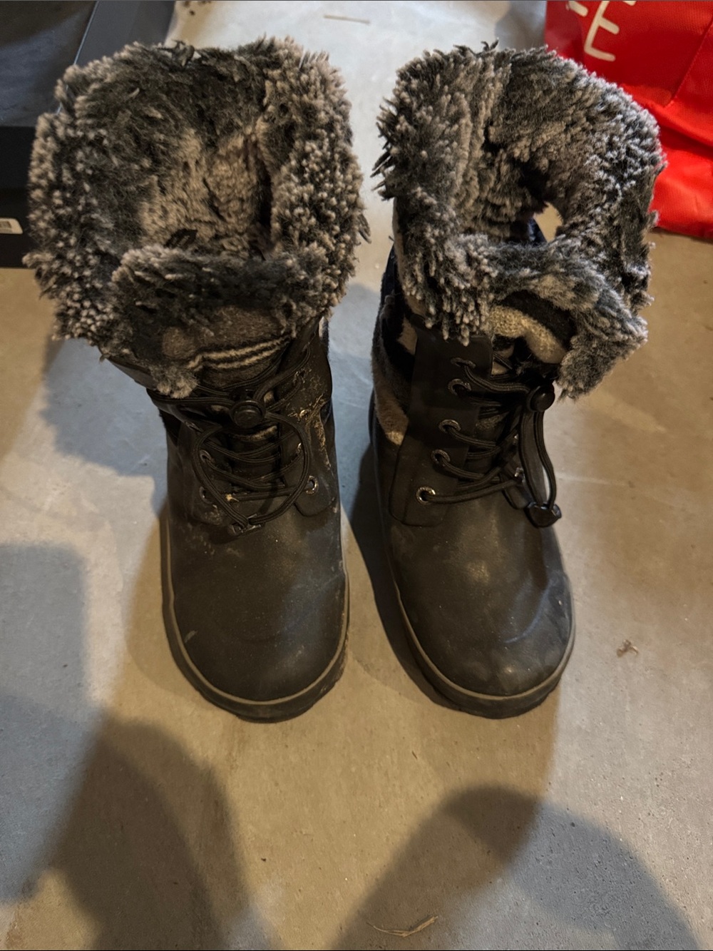 Bogs Kids Black Faux-Fur Lined Lace-Up Winter Boots